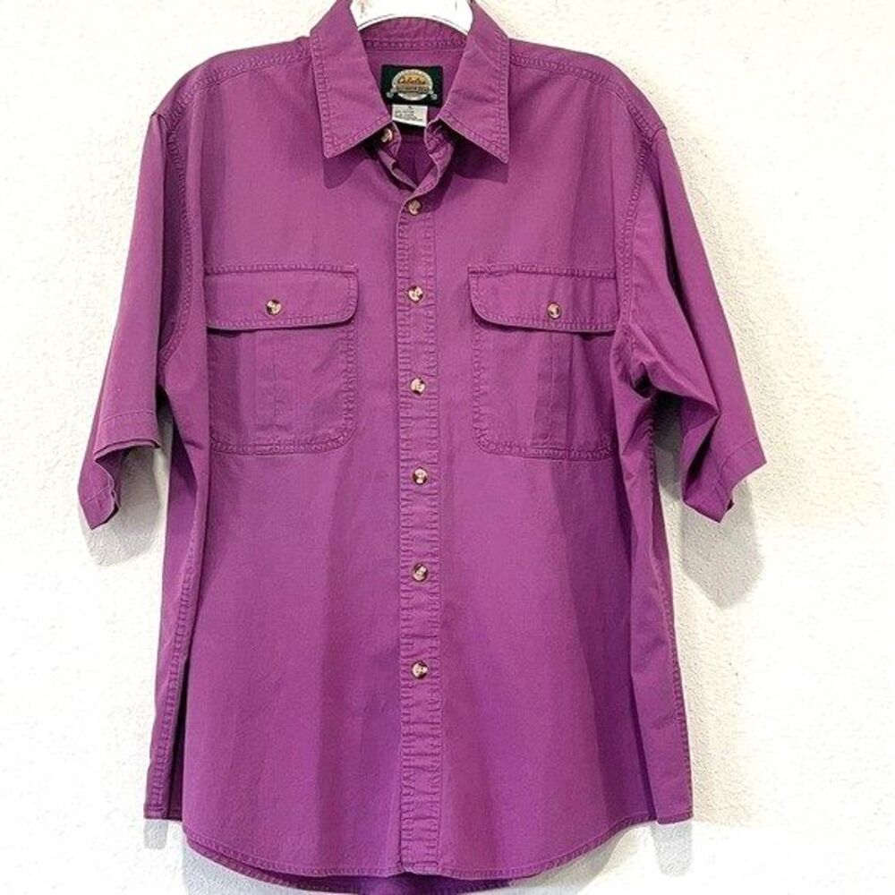 Cabelas Mens 100% Cotton Purple Short Sleeve Button Up Shirt Size XL